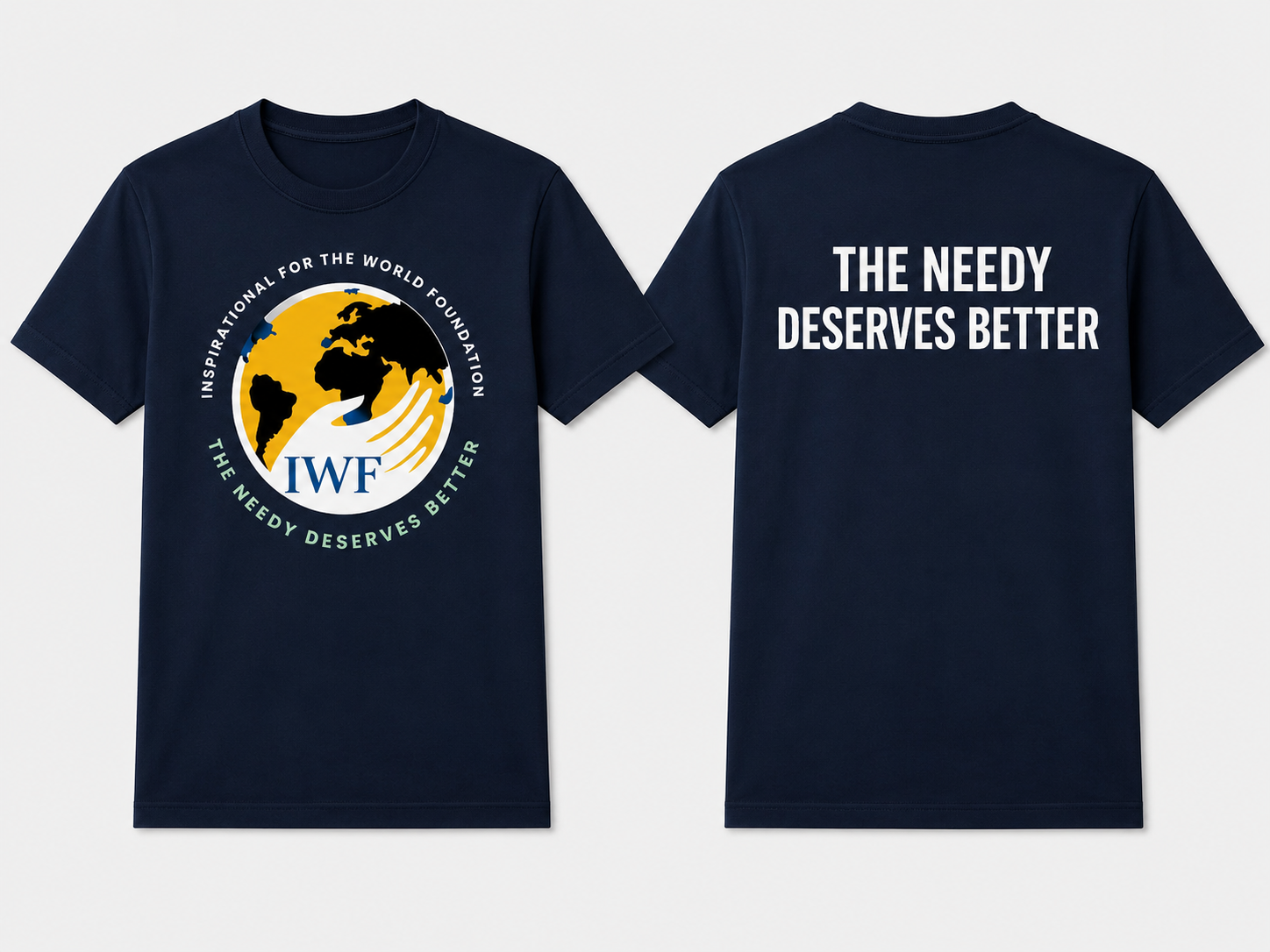 Navy IWF T-shirt sample showing the logo and motto