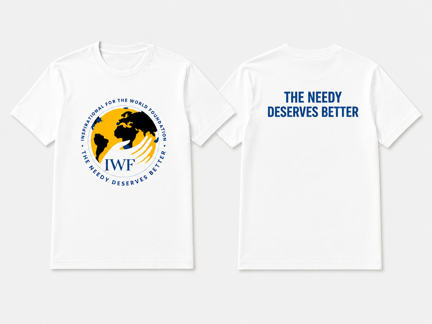 White IWF T-shirt sample showing the logo and motto