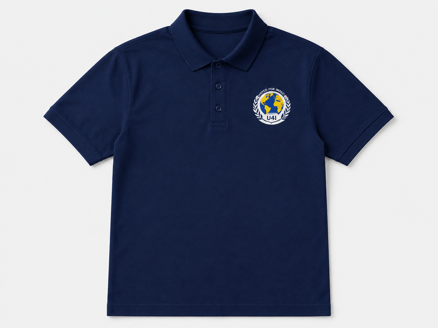 Navy IWF polo shirt sample with crest on the chest