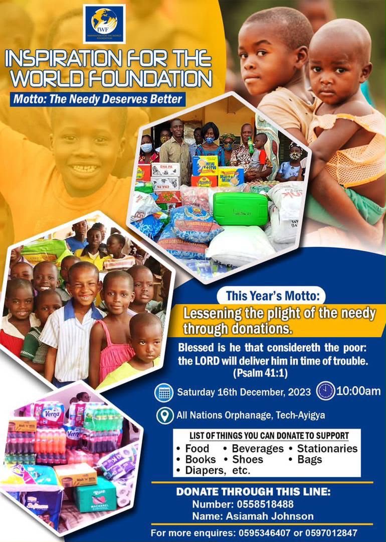 IWF 2023 donation campaign flyer — All Nations Orphanage, Tech-Ayigya