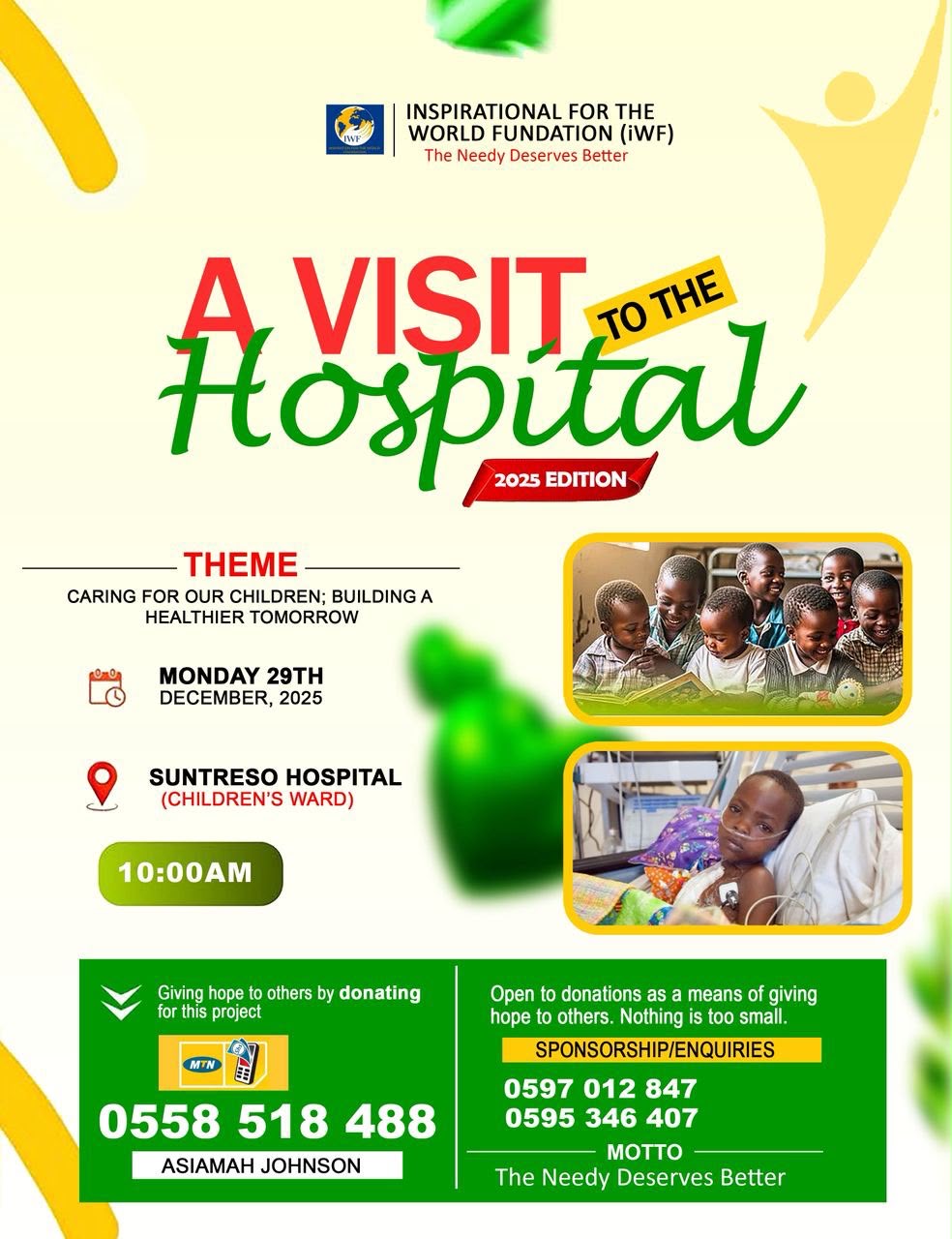 IWF 2025 donation campaign flyer — Suntreso Hospital, Children's Ward